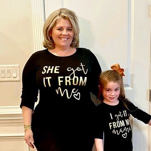 Matching Mommy/Daughter Shirts: Black, 1X/2XL Mama & 4T-6T Daughter, EUC